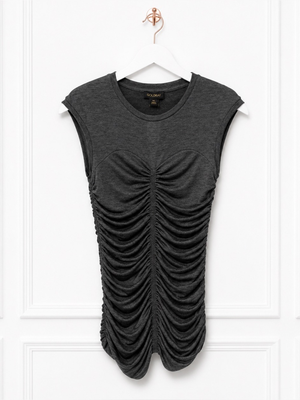 NWT Goldray XS Metallic Gray Ruched Y2K Bodycon Draped Going Out T Shirt Top